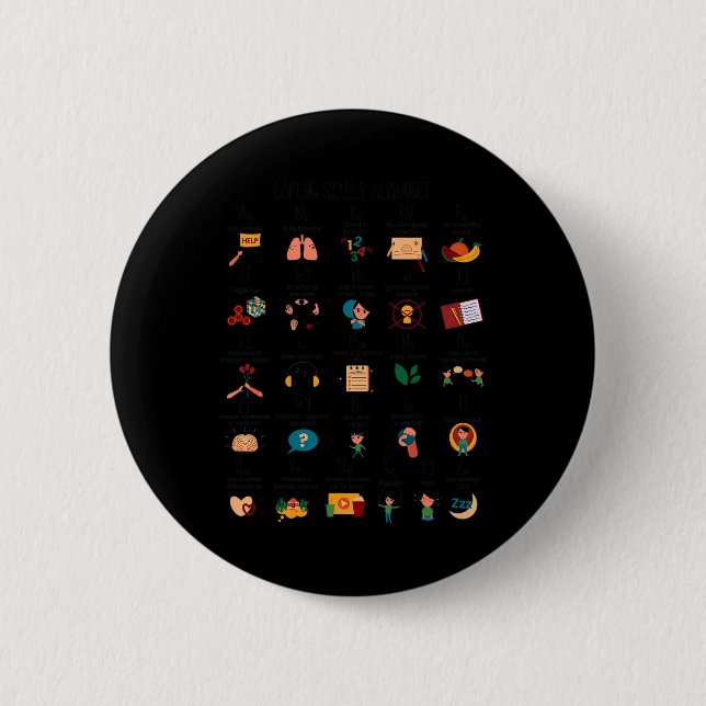 Coping Skills Alphabet School Counselor Mental Hea Button (Front)
