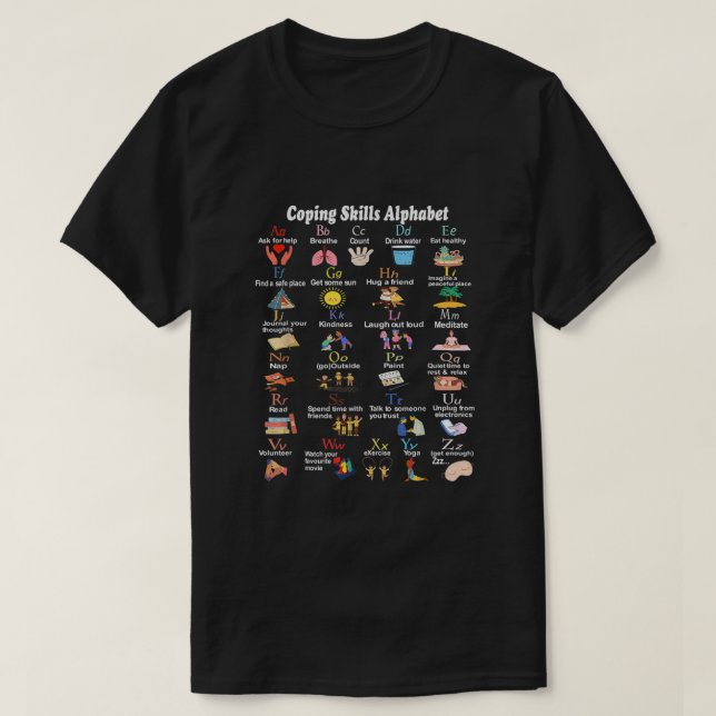 Coping Skills Alphabet Women Kids Mental Health Aw T-Shirt (Design Front)