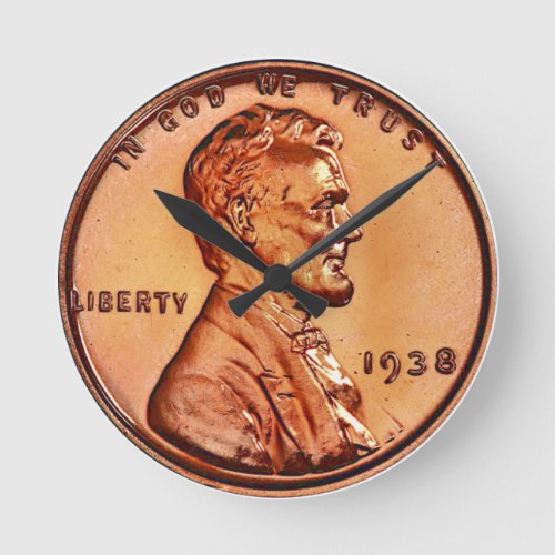 Copper 1938 Abraham Lincoln penny one cent  Round Round Clock