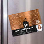Copper 2026 Calendar Realtor Photo QR Code Magnet<br><div class="desc">Present your best self to your clients and make sure they remember you year-round with this chic, elegant, 2026 calendar magnet card. A simple, modern 12 month calendar, a black modern house icon, your custom qr code, personal photo and bold white typography on a black band overlay a soft shimmer,...</div>