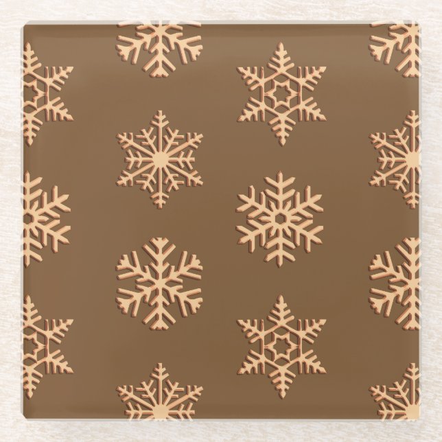 Copper 3-d snowflakes, Customizable Background Glass Coaster (Front)