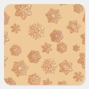 Copper 3-d snowflakes on a copper background square sticker