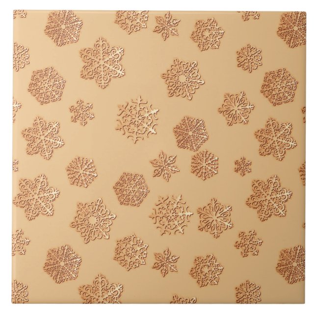 Copper 3-d snowflakes on a copper background tile (Front)