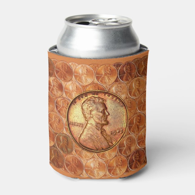 Copper Abraham Lincoln penny, 1943, one cent, 1919 Can Cooler (Can Front)