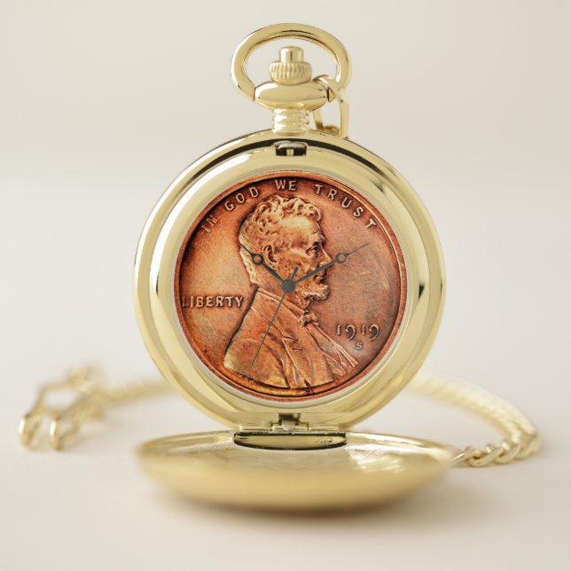 Copper Abraham Lincoln penny, one cent copper Pocket Watch (Inside)