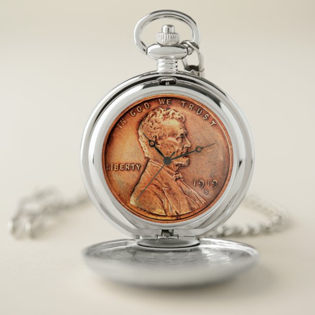 Copper Abraham Lincoln penny, one cent copper Pocket Watch (Inside)