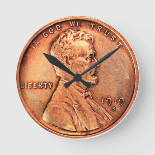 Copper Abraham Lincoln penny, one cent copper Round Clock