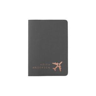 Copper Airplane I Heart Travel Passport Holder