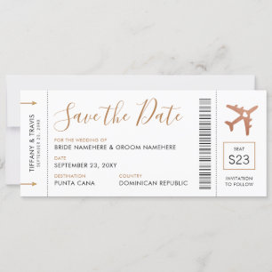 Copper Airplane Ticket Save the Date Announcement
