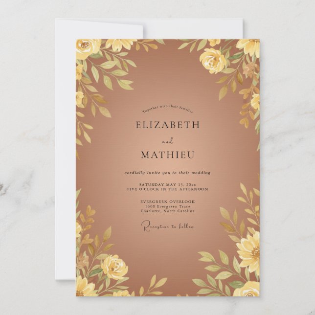 Copper Amber Leafy Wedding Invitation (Front)