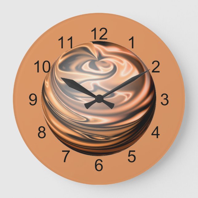 Copper and Black Colored Marble Large Clock (Front)