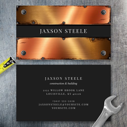 Copper And Black Industrial Riveted Business Card