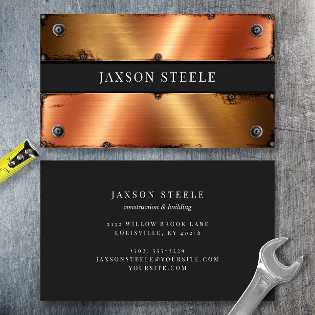 Copper and Black Industrial Riveted  Business Card (Creator Uploaded)