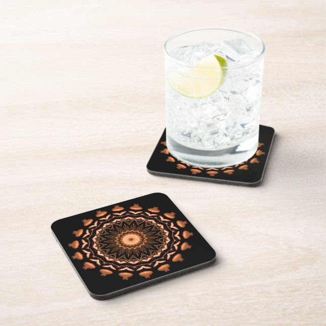 Copper and Black Mandala Pattern 1 Coaster (Right Side)