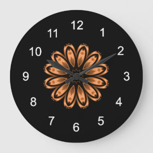 Copper and Black Mandala Pattern 3 Large Clock