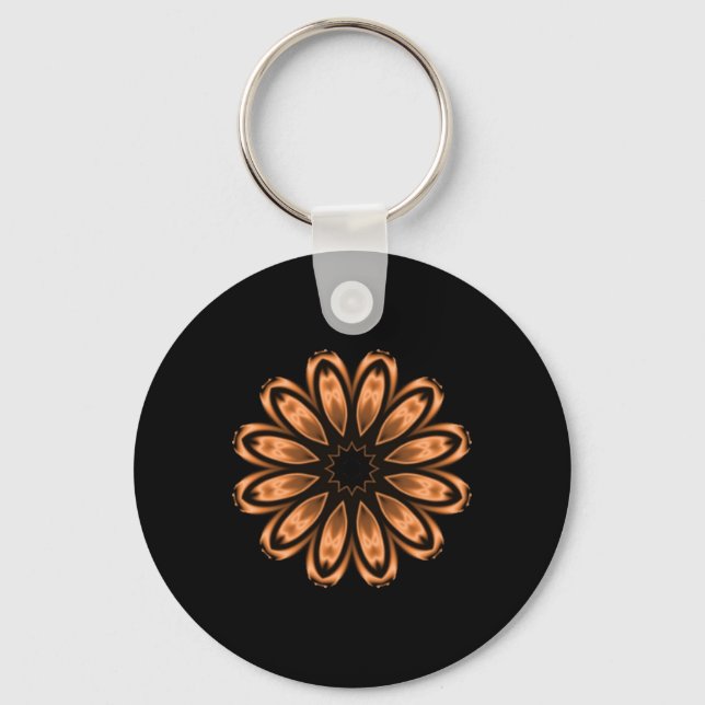 Copper and Black Petal Mandala Pattern Keychain (Front)