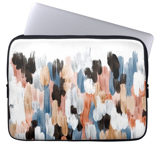 Copper and Blue Brushstrokes Abstract Design Laptop Sleeve (Front)