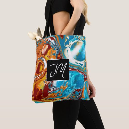 Copper and Blue Marble Fluid Art Personalized Tote Bag