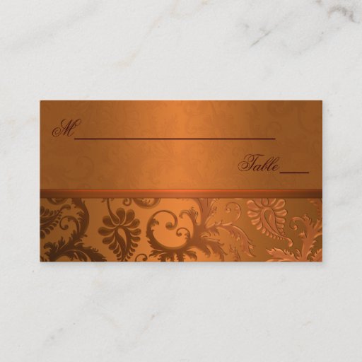 Customizable Copper and Brown Damask Place Cards Business Card