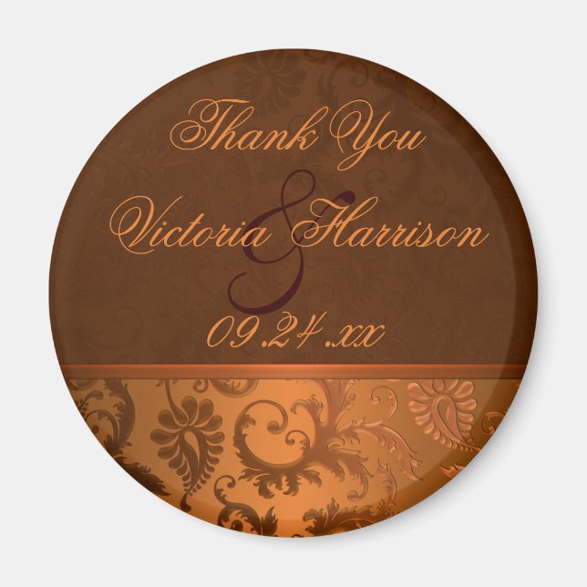 Copper and Brown Damask Wedding Favor Magnet (Front)