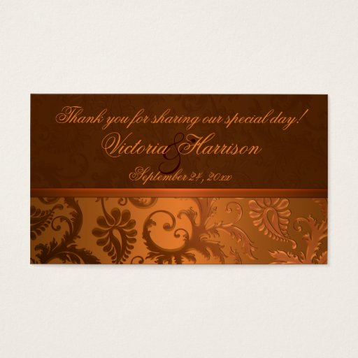 Customizable Copper and Brown Damask Wedding Favor Tag Business Card