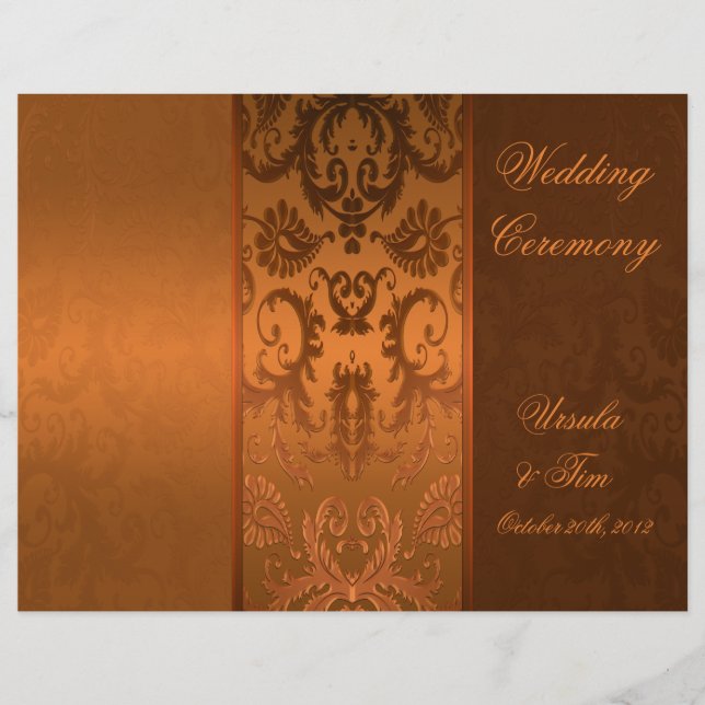 Copper and Brown Damask Wedding Program (Front)