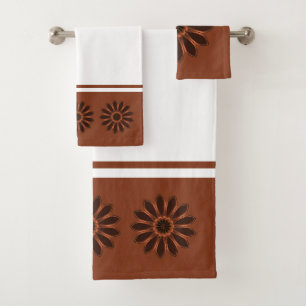 Copper and Cinnamon Abstract Flower Bath Towel Set