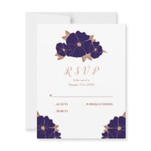 Copper and dark blue floral modern wedding RSVP
