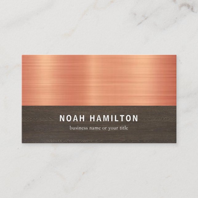 Copper and Dark Wood Effect | Business Card (Front)