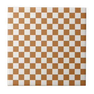 Copper and eggshell checkerboard pattern ceramic tile