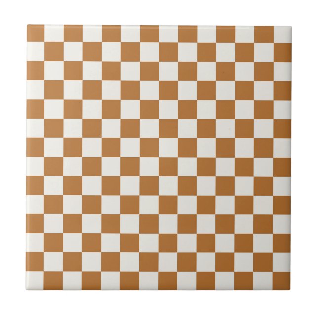 Copper and eggshell checkerboard pattern ceramic tile (Front)