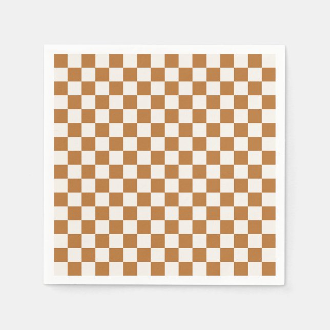 Copper and eggshell checkerboard pattern napkins (Front)