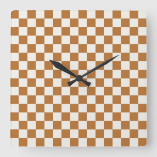 Copper and eggshell checkerboard pattern square wall clock