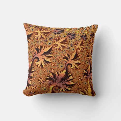 Copper and Gold Autumn Colored Leaves Fractal Art Throw Pillow