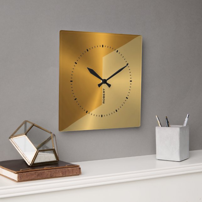 Copper and gold geometric design personalized square wall clock (Office)