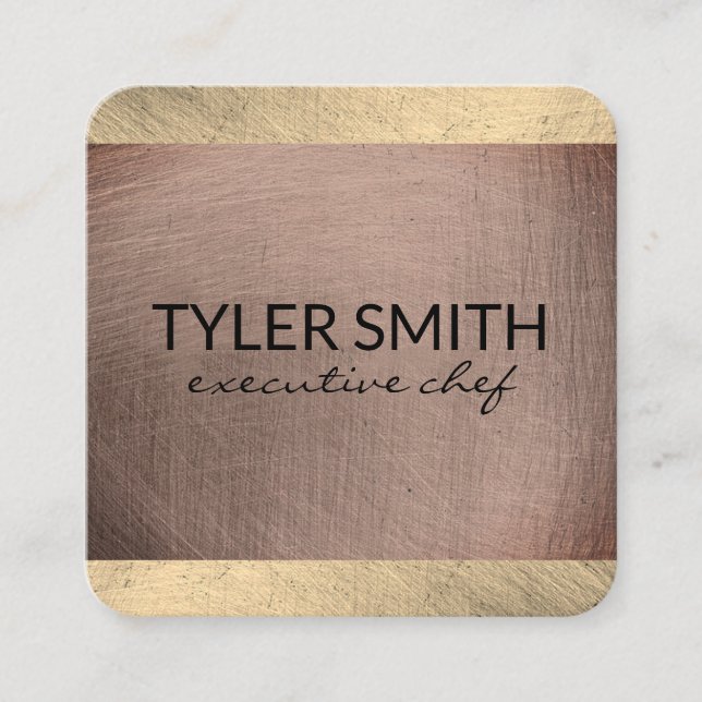 Copper and Gold Metallic (Faux) Square Business Card (Front)