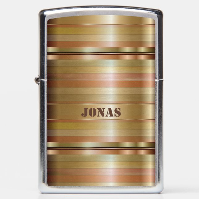 Copper And Gold Stripes With Monogram Zippo Lighter (Front)