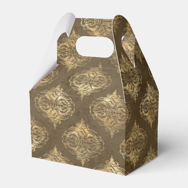 Copper and Gold Vintage Damask Favor Boxes (Front Side)