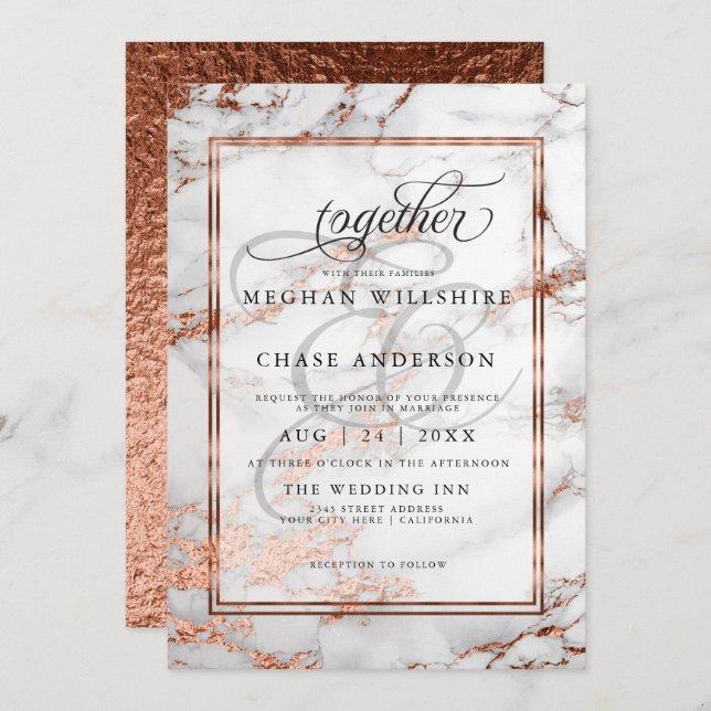 Copper and  Marble Wedding Bold Elegance Invitation (Front/Back)