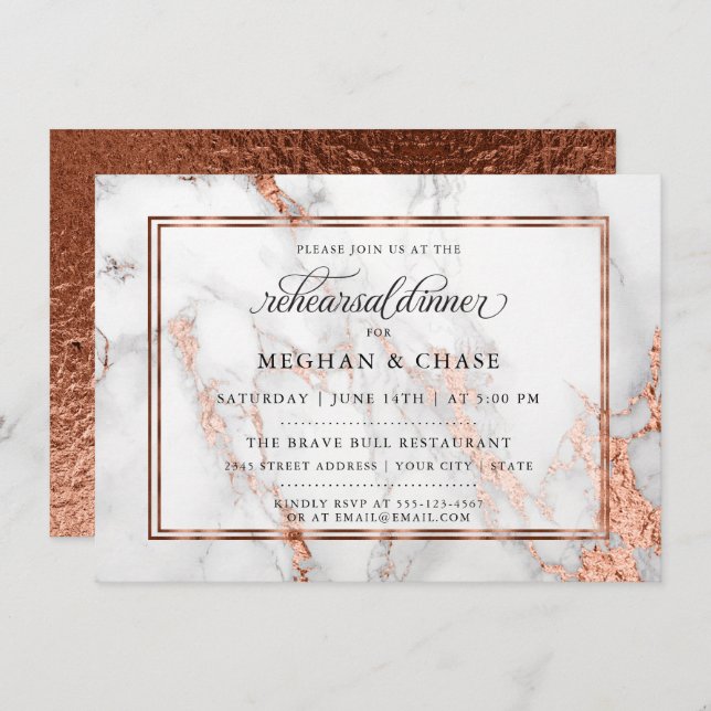 Copper and Marble Wedding Bold Elegance Invitation (Front/Back)
