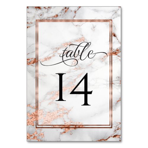 Copper and  Marble Wedding Bold Elegance Table Number