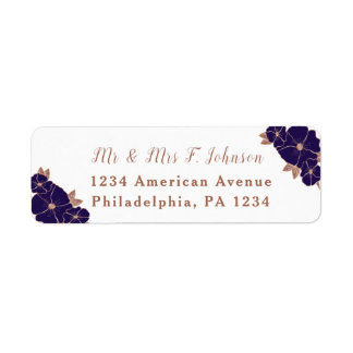Copper and midnight blue floral modern wedding label