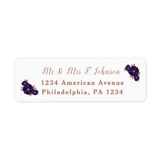 Copper and midnight blue floral modern wedding label