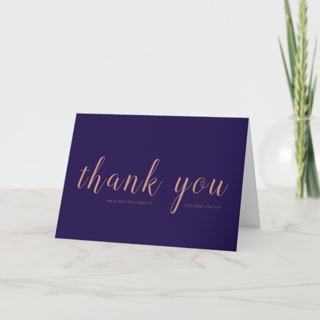 Copper and midnight blue floral modern wedding thank you card (Front)