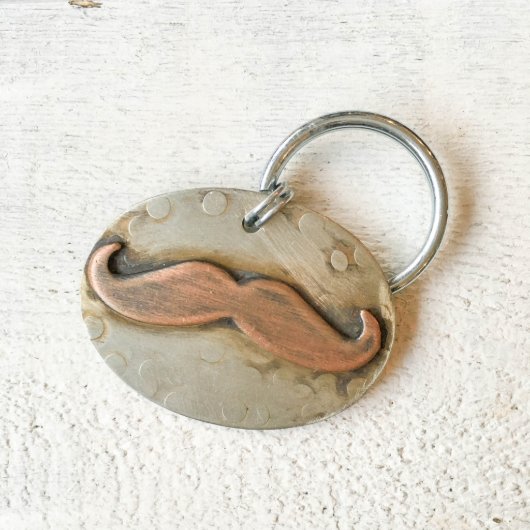 Copper and Nickel Silver Mustache Pet ID Tag (Front)
