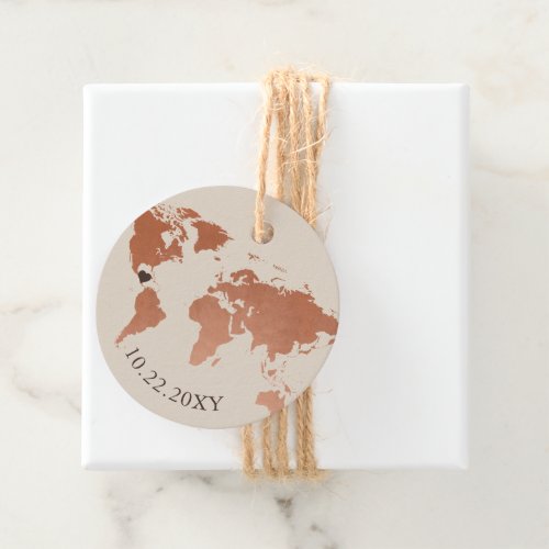 Copper and Sepia World Map Favor Tag