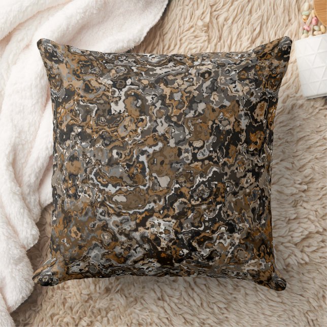 Copper and silver Marbled abstract Throw Pillow (Blanket)