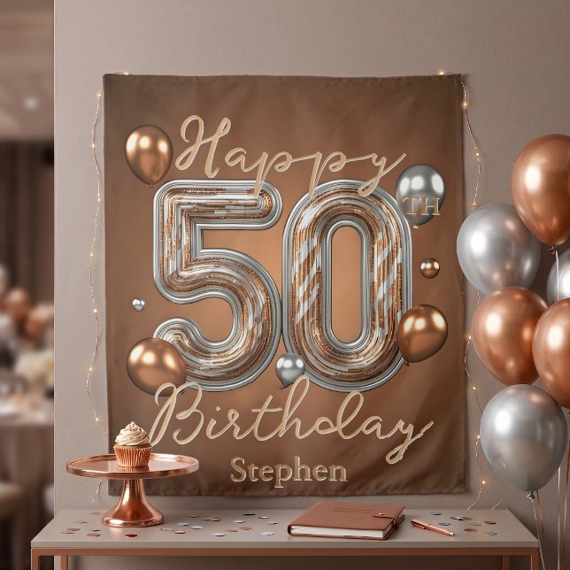 Copper and Silver Metallic Balloon 50th Birthday Tapestry (Creator Uploaded)