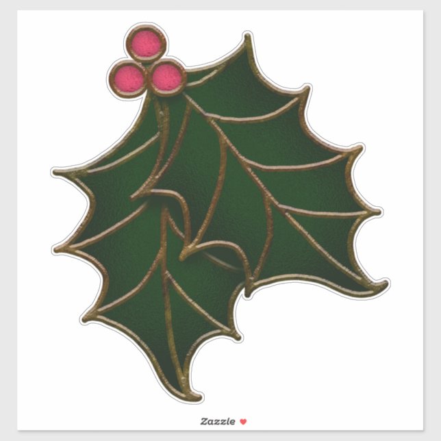 Copper and Stained Glass Holly Leaves  Sticker (Sheet)