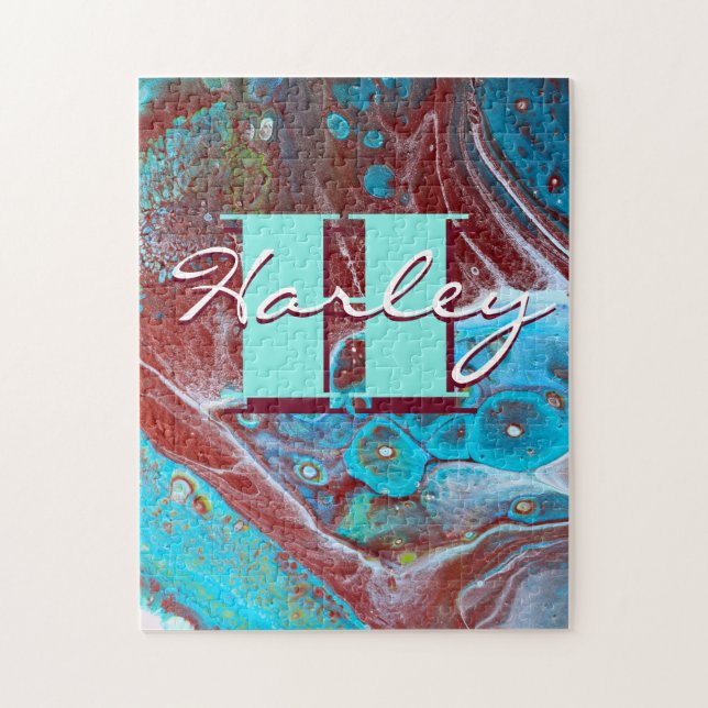 Copper and Teal Acrylic Flow Art Jigsaw Puzzle (Vertical)